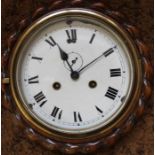 Late Victorian oak cased wall clock with rope twist decoration , dial diameter 16cm (door clip