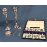 White metal trinket pot marked 800, EPNS sugar nips, cased set of EPNS teaspoons & pair of silver