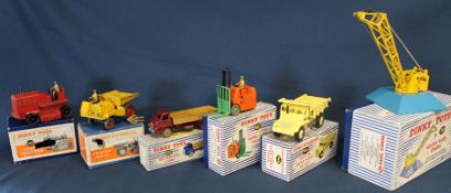 6 Dinky vehicles in original boxes: Muir Hill Dumper 562, Big Bedford Lorry 922, Euclid Rear Dump