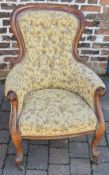 Victorian button back chair with scroll arms & legs