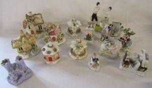A collection of early 19th century pastille burners, Staffordshire 'The Prize Boxers' (repaired