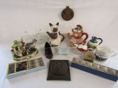 Selection of items to include The Derby Tankard, teapots, plaques, glass powder bowls etc