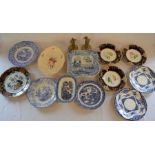 Various Victorian & later plates & dishes including 3 hand painted cabinet plates