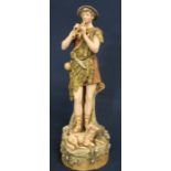 Royal Dux figure of Shepherd playing pipes on naturalistic base, impressed number 351 to base 31cm