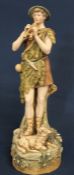 Royal Dux figure of Shepherd playing pipes on naturalistic base, impressed number 351 to base 31cm