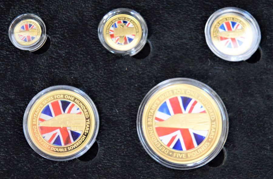 Hattons of London gold coin collection 'The Defence Of Our Skies 2018' comprising five pound - Image 2 of 3