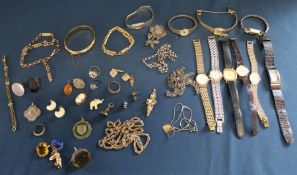 Selection of costume jewellery, watches including ladies gold plated Omega De Ville,  18ct gold ring