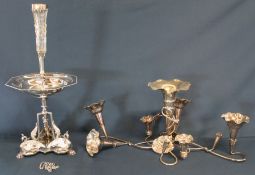 Victorian silver plated epergne with cut glass central vase & 1 other vine type epergne