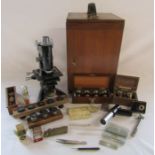 Ben Franks Hull Ltd microscope - London Model 21377 Beck London - with wooden case and accessories