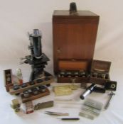 Ben Franks Hull Ltd microscope - London Model 21377 Beck London - with wooden case and accessories