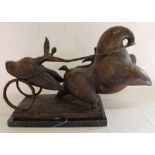 Large French Modernist bronze chariot sculpture on marble base 56cm x 21.5cm