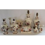 Selection of Mason's Mandalay including pair of candlesticks, two table lamps, jardiniere, small