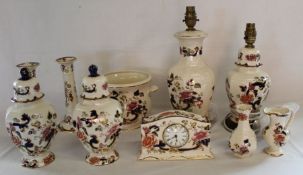 Selection of Mason's Mandalay including pair of candlesticks, two table lamps, jardiniere, small