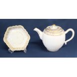 18th century possibly Coalport porcelain teapot, cover & stand with gold decoration and foliate