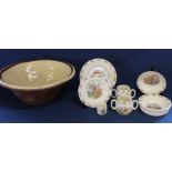 Large earthenware bread bowl & selection of Doulton Bunnykins nursery ware