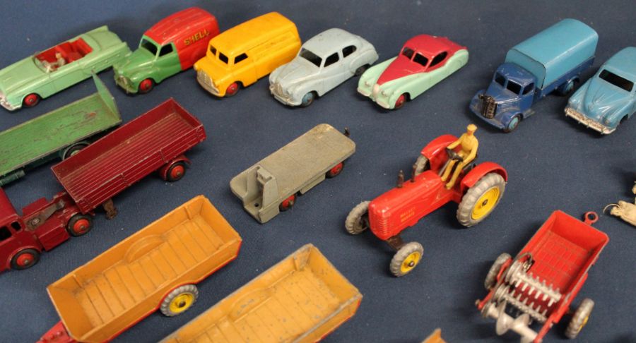 Selection of Dinky toys including farming accessories: disk harrow, hay rack, farm trailers, - Image 2 of 2