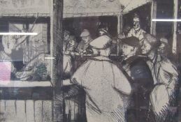 Betty Black 1952 pen and ink drawing from Harrogate school of art of men at the cattle auction