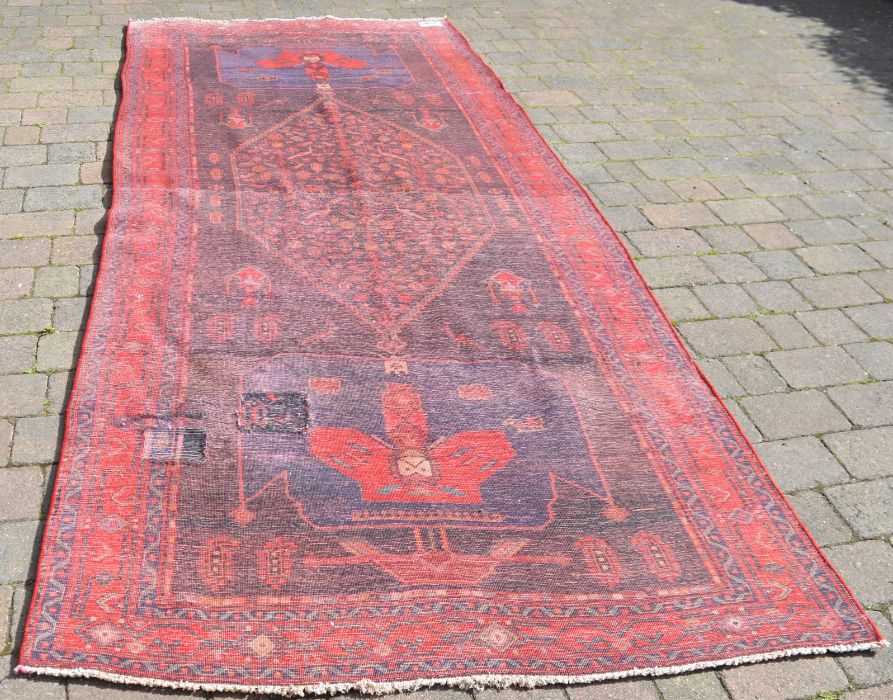 Heavy piled Persian nahavand carpet (repaired) 360cm by 147cm - Image 4 of 4