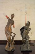 2 large spelter figures converted into lamps