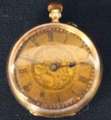 Continental 14k gold open face fob watch with engine turned face & outer case
