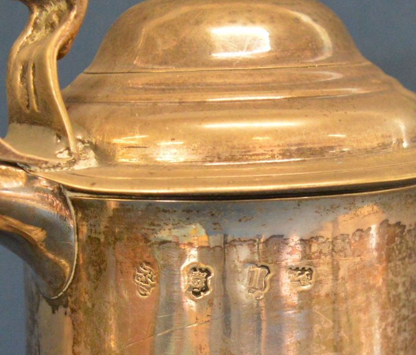 George II silver lidded ale tankard with monogram to handle ERS and later monogram JD? London1744 Ht - Image 5 of 6