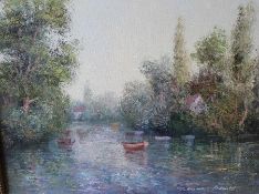 Framed oil on canvas depicting river scene signed (Colin) Maxwell Parsons (b. 1936) 61.5cm x 51.5cm