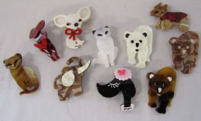 Collection of 10 Perspex brooches in the style of Lea Stein including fox, bears, elephants etc