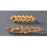 Two 9ct gold brooches one with a swallow motif inset with seed pearls. Total weight 4.3g