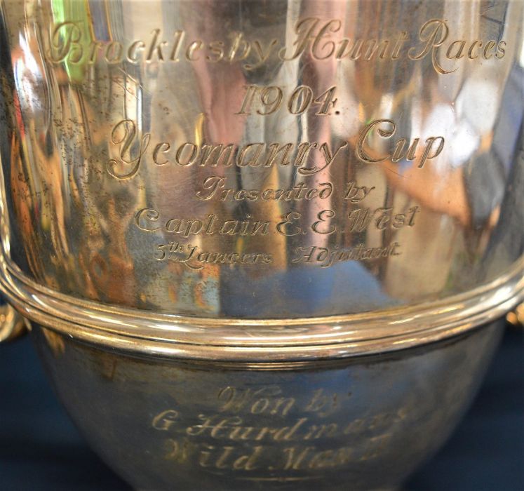 Large silver cup 'Brocklesby Hunt Races Cup Awarded in 1904......... to G Hurdman's Wildman II' - Image 2 of 3