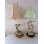 1984 Florence Capodimonte herons table lamp and 1983 Capodimonte Florence lamp boy and girl on