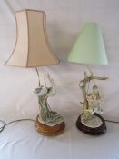1984 Florence Capodimonte herons table lamp and 1983 Capodimonte Florence lamp boy and girl on