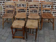 Four farm house kitchen chairs & two rush seated stools