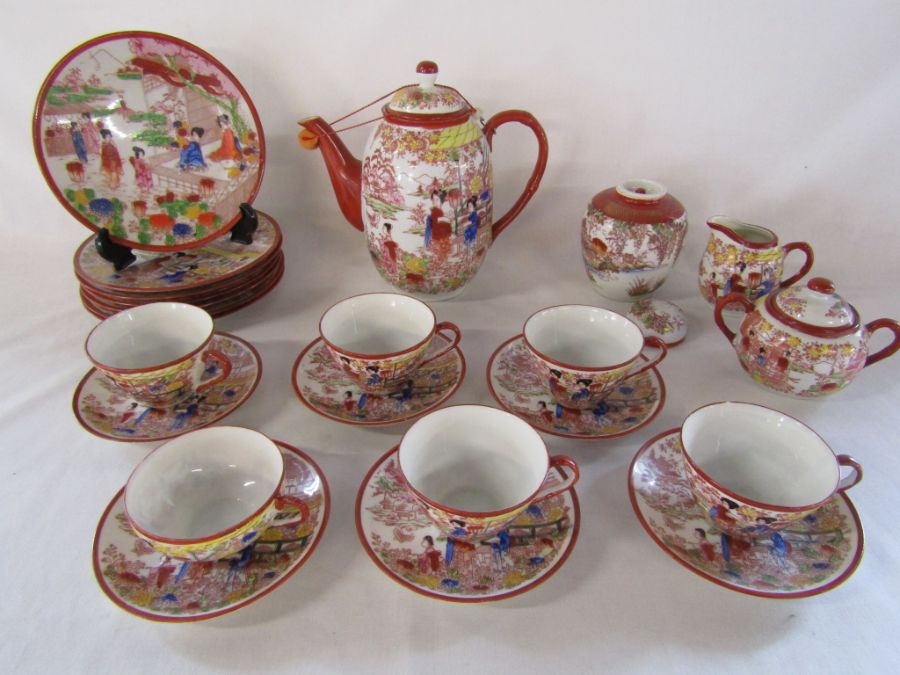 Nippon Tokusei Japan special made Geisha Lithophanes tea service - one tea cup has a different shape