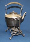 Silver plated spirit kettle on stand with burner by Martin Hall & Co