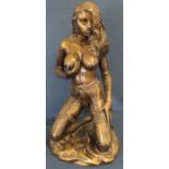 Erotic cast metal sculpture of a kneeling female 43cm high