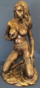 Erotic cast metal sculpture of a kneeling female 43cm high