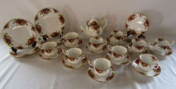 Royal Albert Old Country Roses teapot with cups and saucers and a small selection of plates