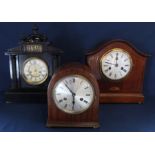 Edwardian inlaid mantel clock, slate effect mantel clock & one other