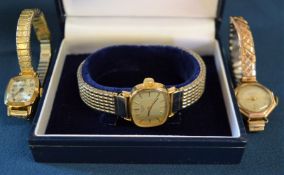 Lanco ladies wristwatch in a 9ct gold case, Longines & a Sekonda gold plated ladies wristwatch