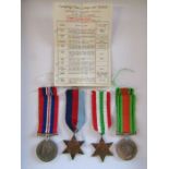 4 x medals 1939-45 star, Italy star, Defence medal and war medal 1939-45 - no inscriptions but