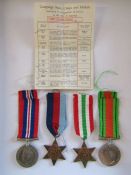 4 x medals 1939-45 star, Italy star, Defence medal and war medal 1939-45 - no inscriptions but