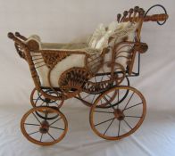 Vintage effect metal and wicker dolls pram