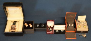 Six sets of boxed cufflinks including Tateossian contain gold leaf with shirt studs  & a Klaus Kobec