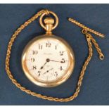 Hamilton Watch Co. gold plated pocket watch with engraved case & chain