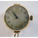 9ct gold ladies watch (broken strap), elastic bracelet also marked 9ct to centre links total