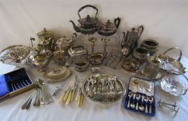 Large collection of silver plate including teapots, cutlery etc