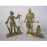 2 brass figurines - Blacksmith and Huntsman holding game - approx. 21cm tall