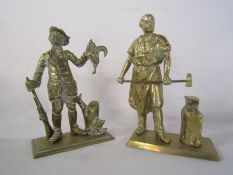 2 brass figurines - Blacksmith and Huntsman holding game - approx. 21cm tall