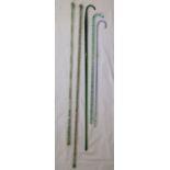 5 glass canes - clear glass spirally moulded cane filled with coloured beads with ball finial, clear