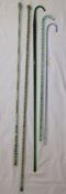 5 glass canes - clear glass spirally moulded cane filled with coloured beads with ball finial, clear
